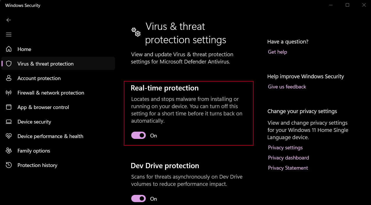 Word-Cannot-Complete-Save-Error-Windows-11-windows-security-threat-protection-manage-settings-realtime
